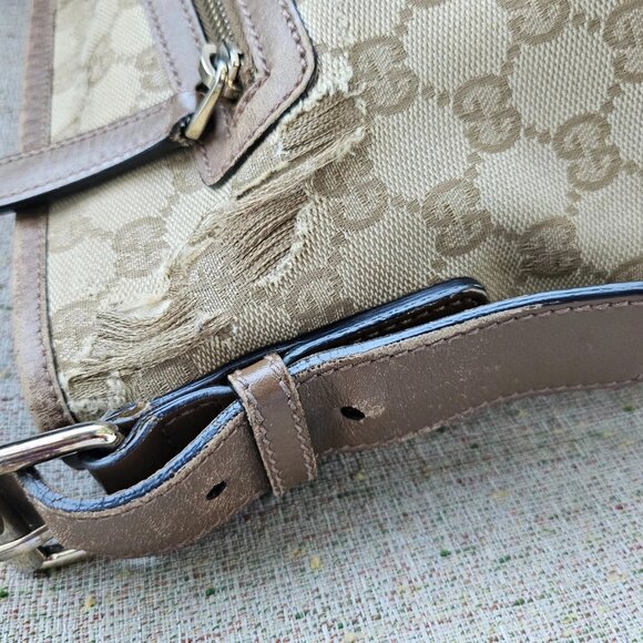 Gucci Women Hand Bag Brown GG Web Signature Canvas Shoulder Bag Italy Read Desc - Picture 8 of 12
